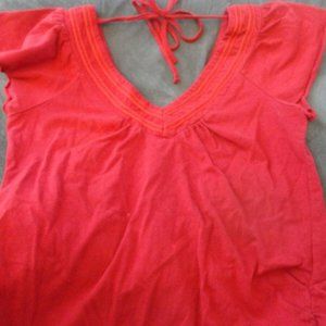 CHARLOTTE RUSSE RED WOMANS SIZE SMALL TIE BACK SHORT SLEEVE TOP
